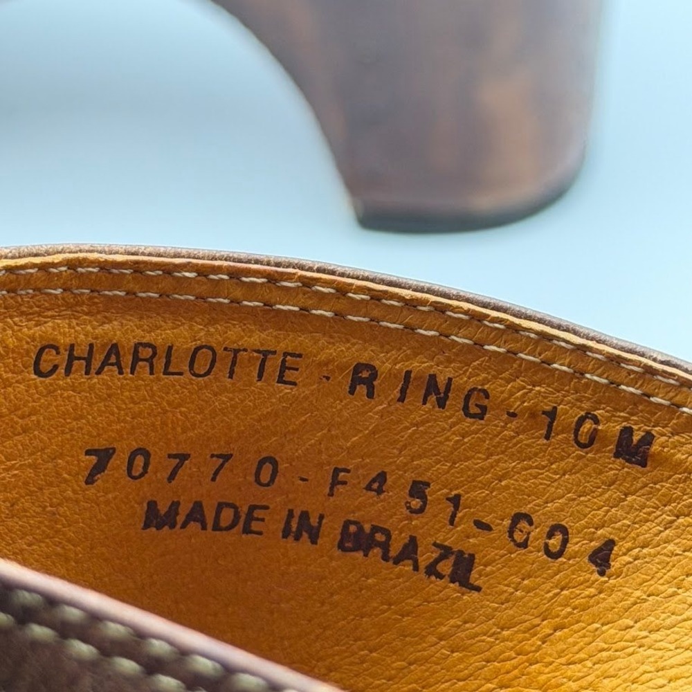 Frye Charlotte Ring Harness Clogs Womens Sz 10 Brown Leather Slip On Whip Stitch - Picture 11 of 12